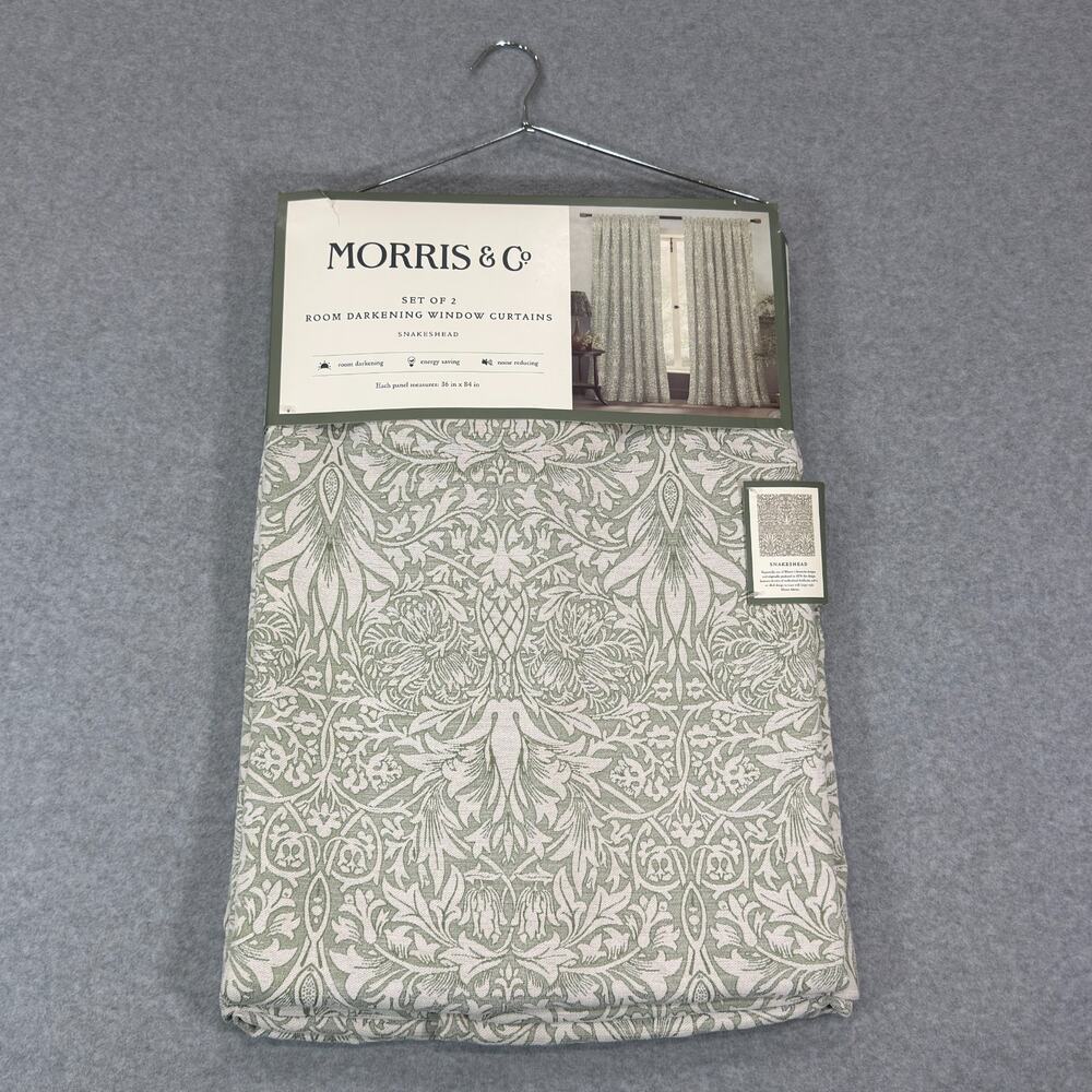 Morris & Co Snakeshead Curtains 36x84 Set of 2 Green Room Darkening Drapes NWT